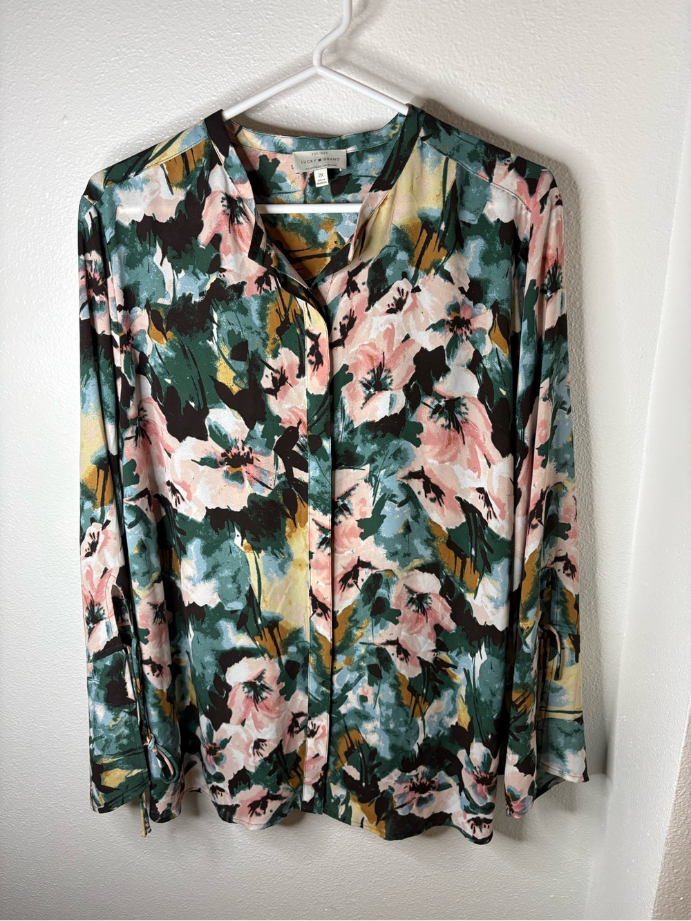 Lucky Brand Floral Button-Front Blouse in Green and Pink